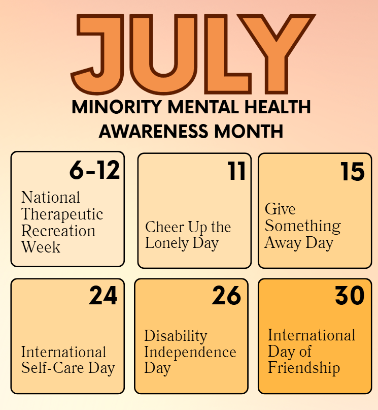 July: Minority Mental Health Awareness Month calendar