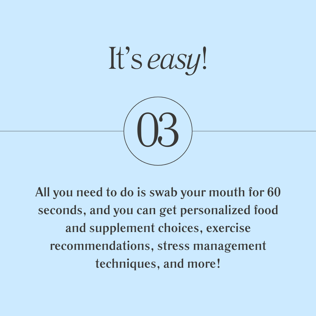 Slide 03: It’s easy! Swab your mouth for 60 seconds and get personalized recommendations