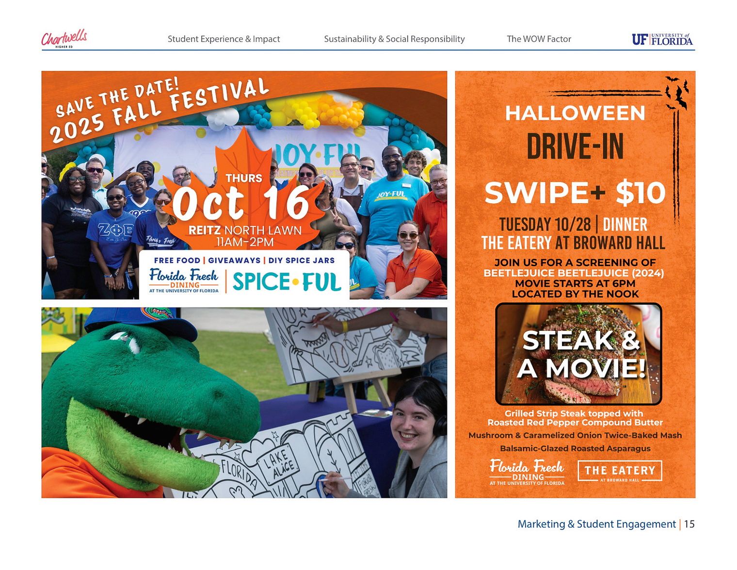 Event flyers: 2025 Fall Festival and a Halloween drive-in movie night at The Eatery