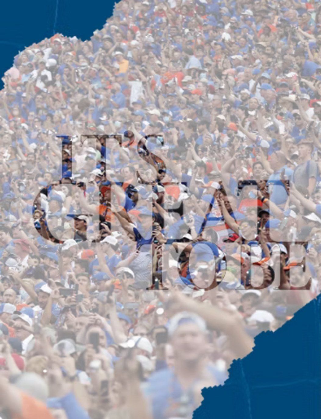 UF Tower yearbook spread: a crowd of Gators fans forming the words It's great to be